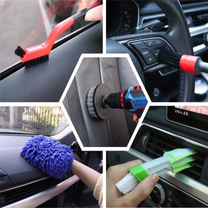 24pcs Flexible Brush Multifunction Car Washing Tools With Bag Electric Drill Brush Gloves Car Towels Glass Wiper for car
