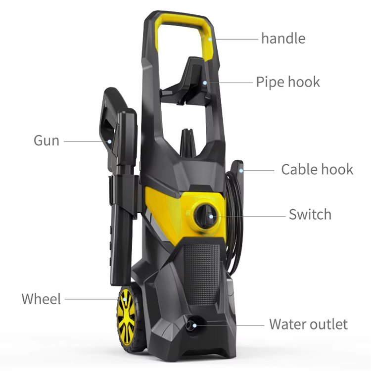 High Power 1800W Mobile Portable High Pressure Cleaner Machine Water Gun With Hose Reel 150Bar Pressure Car Washer Machine
