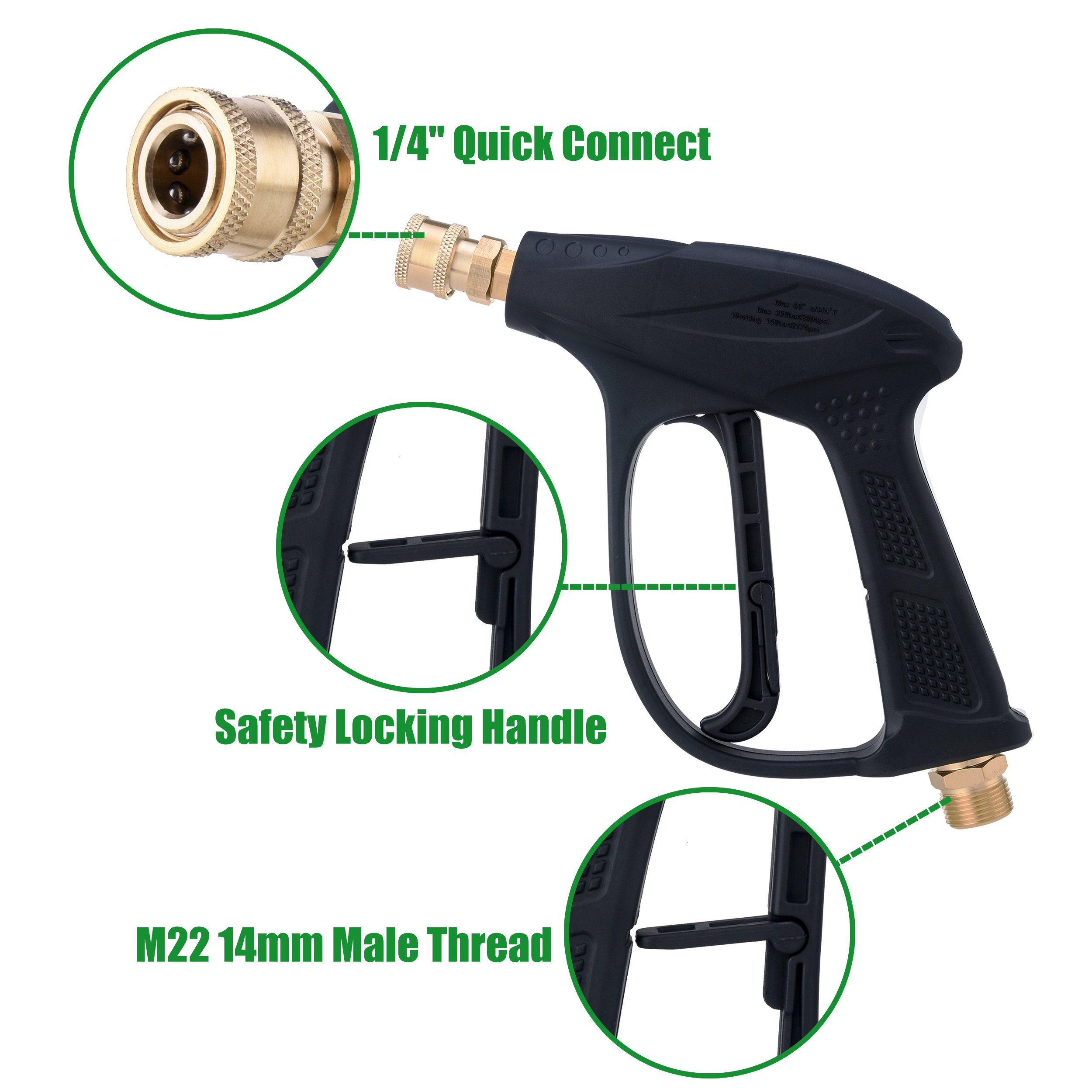 Pressure Washer Spray Gun Power Washer Gun Short Handle Gun With 5 Color Nozzles