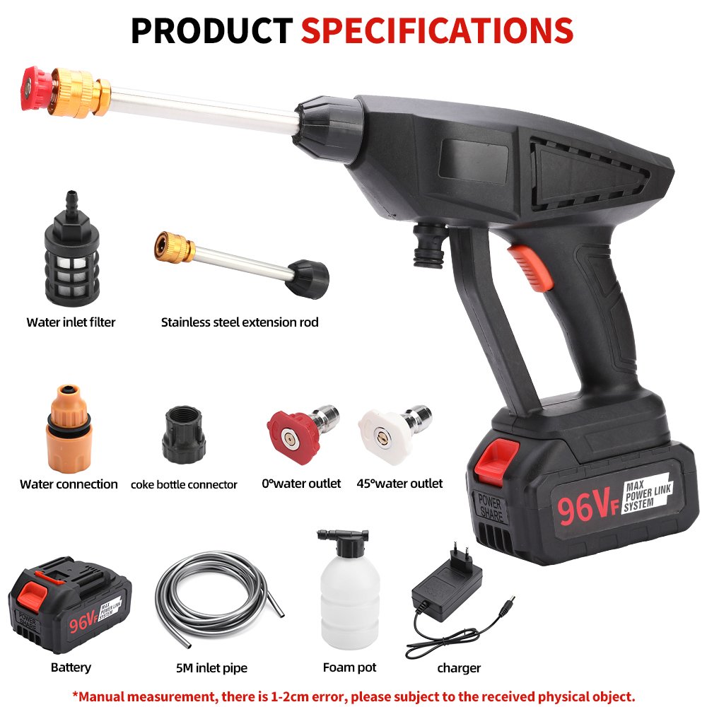 Portable Cordless Car Washer with Lithium Battery Wireless Car Wash Gun Targeted Pressure Washer Machine