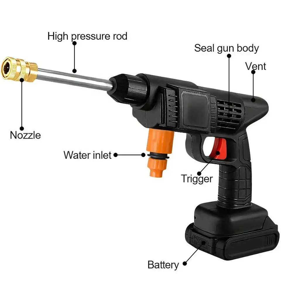 Lithium Battery Portable Car Washing Spray Gun High Pressure Power 21V Cordless Car Washer Water Gun Set