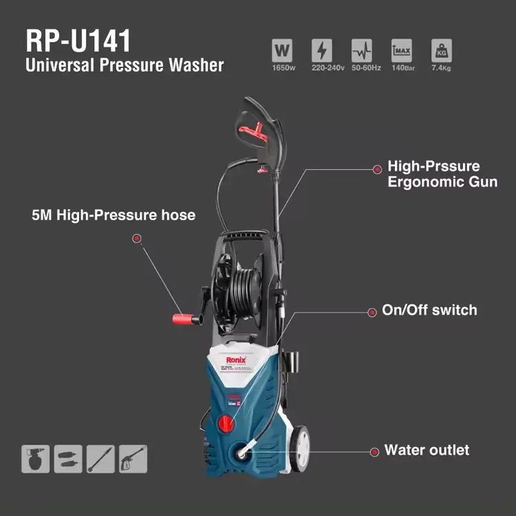 Ronix 230V Electric Car Washer Convenient High Pressure Car Washer 130bar