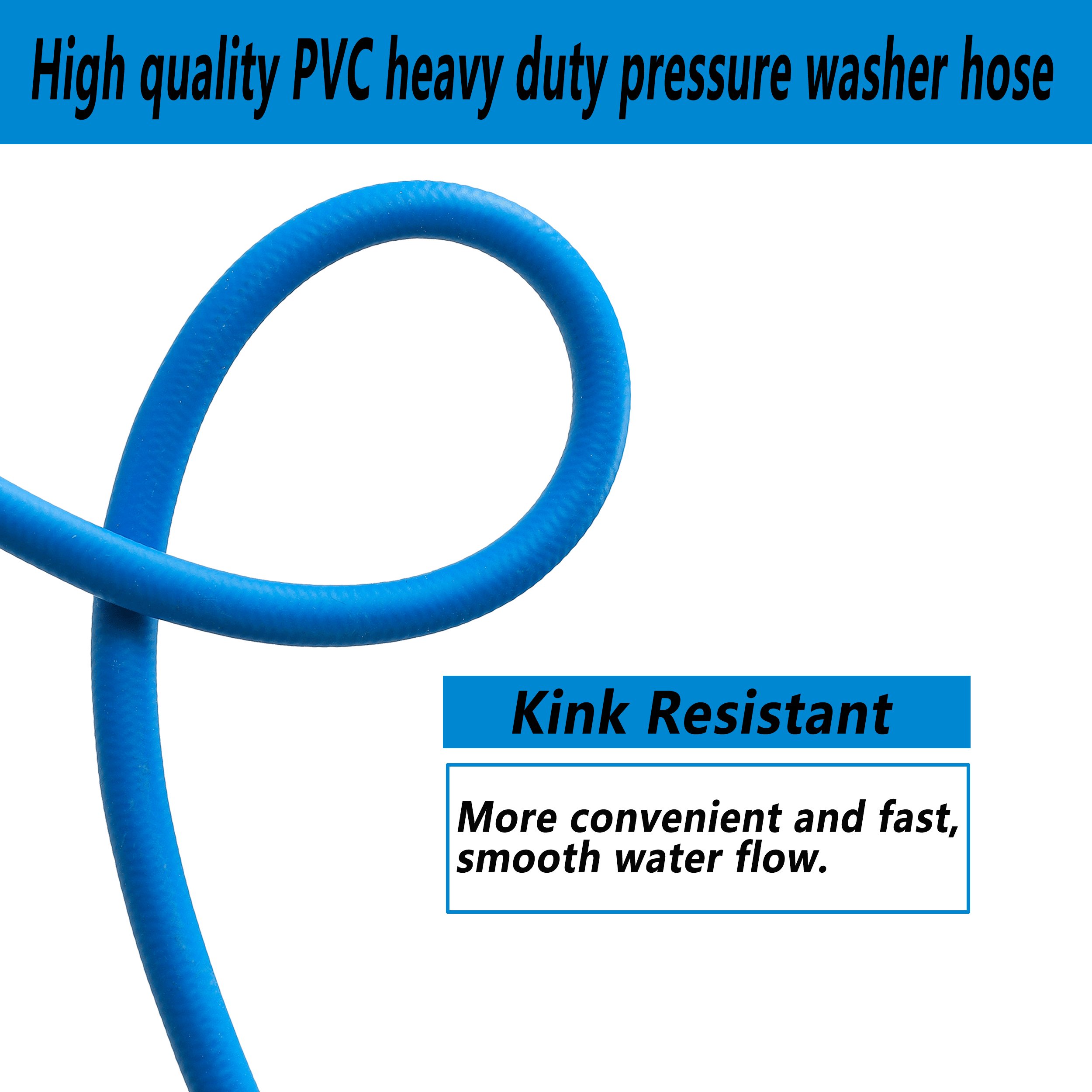 Wear Resistant Flexible Blue Pressure Washer Hose 1/4" X 50 FT High Pressure Washer Extension Hose