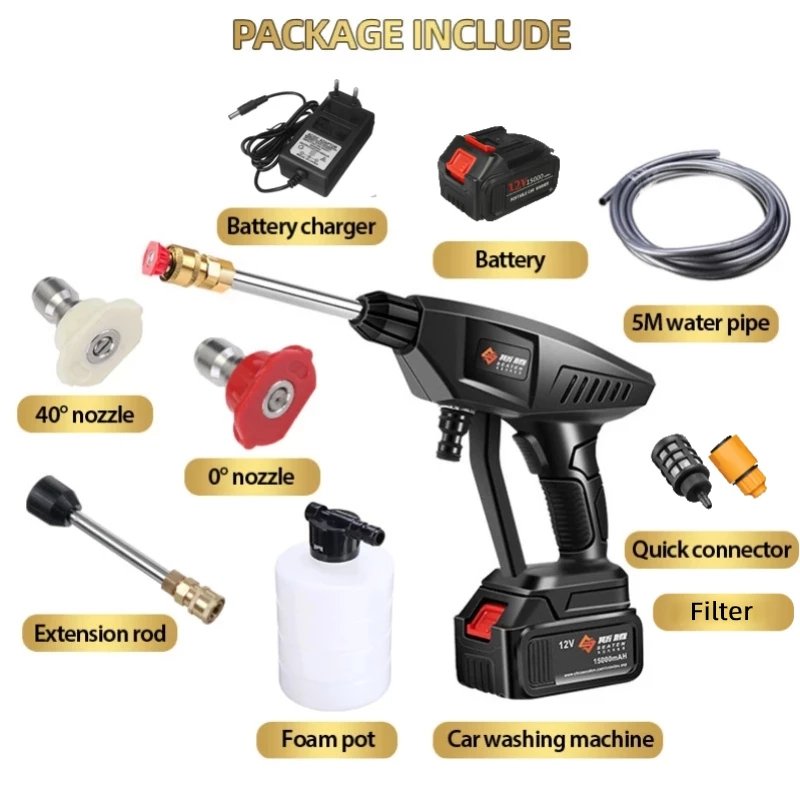 Electric Car Washer Wireless Car Washer 24V High Pressure Car Wash Water Gun Portable High Pressure Washer Adjustable Nozzle