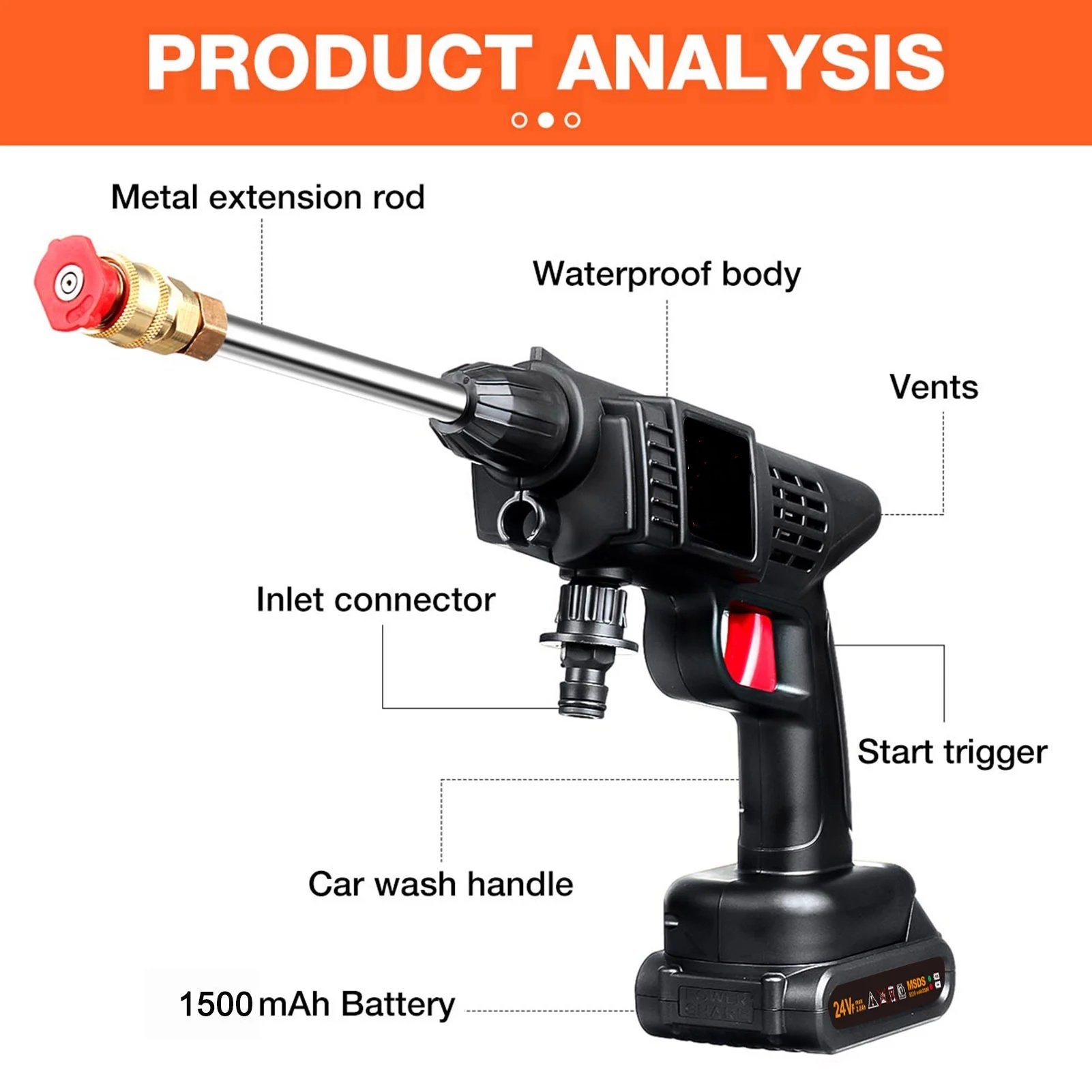 ODM 48V High Pressure Cordless Car Washer Lithium Battery Wireless Portable Water Gun Cleaning Machine garden water guns