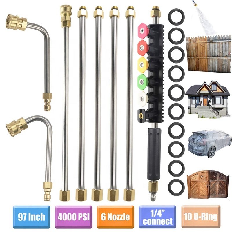 High Pressure Washer Gun Extension Wand Set Replacement Power Washer Lance with 6 Nozzle Window Roof Cleaner