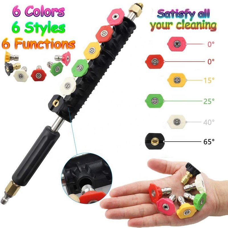 High Pressure Washer Gun Extension Wand Set Replacement Power Washer Lance with 6 Nozzle Window Roof Cleaner