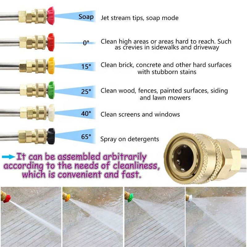 High Pressure Washer Gun Extension Wand Set Replacement Power Washer Lance with 6 Nozzle Window Roof Cleaner