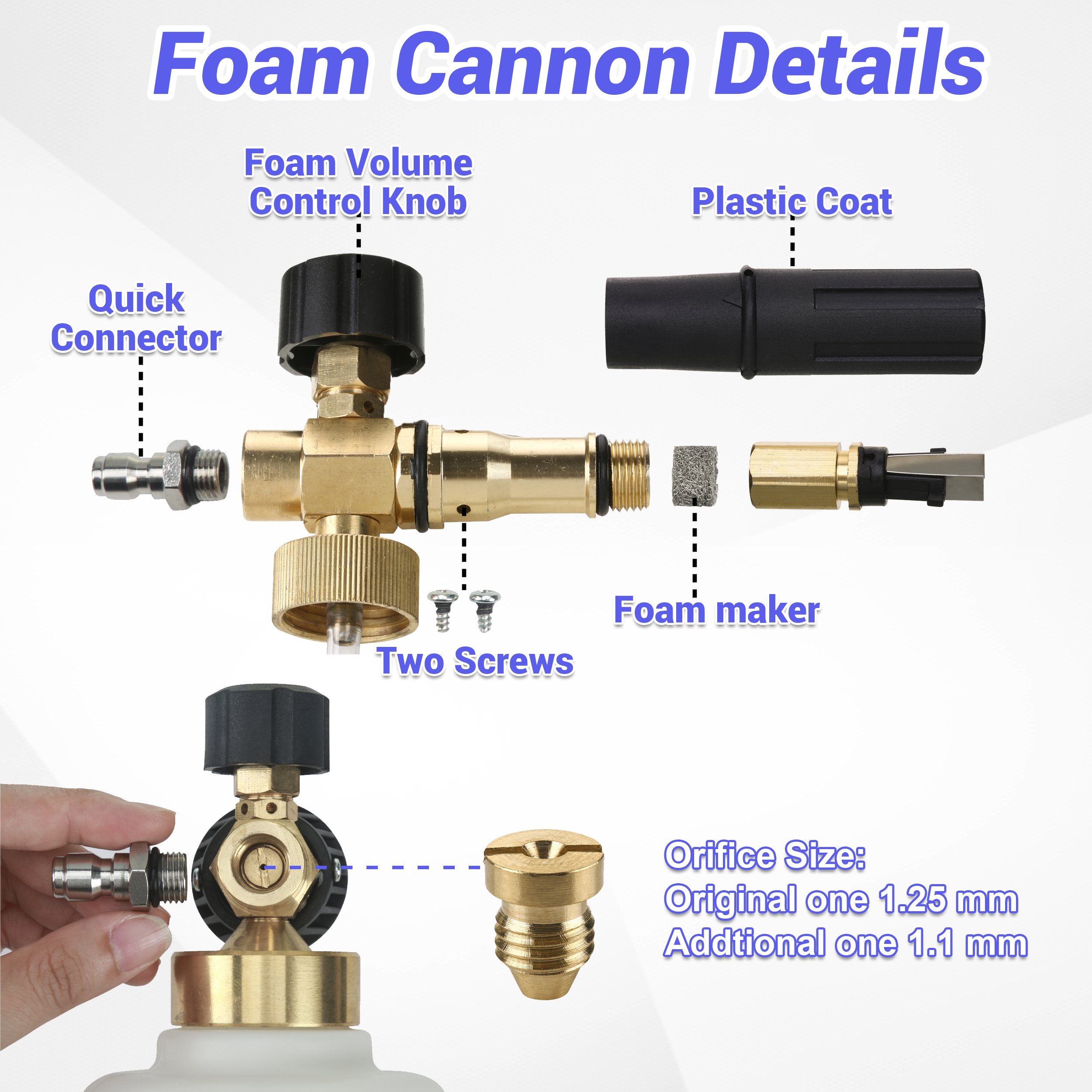 Snow Foam Cannon Power Washer Sprayer Foam Cannon Wide Mouth Soap Cannon With Double Tip Attachment
