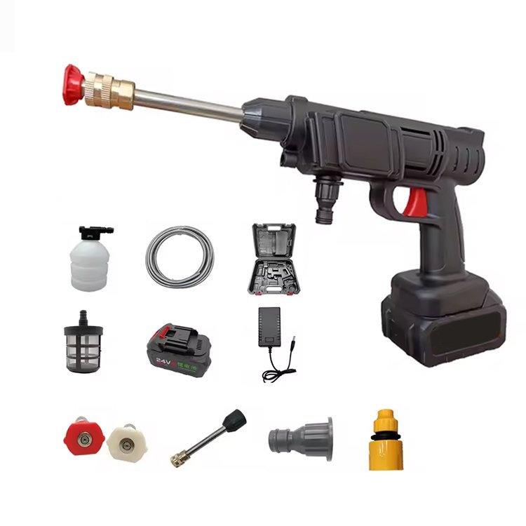 2024 New design wireless Portable 21V rechargeable lithium battery spyra high pressure car washer water gun