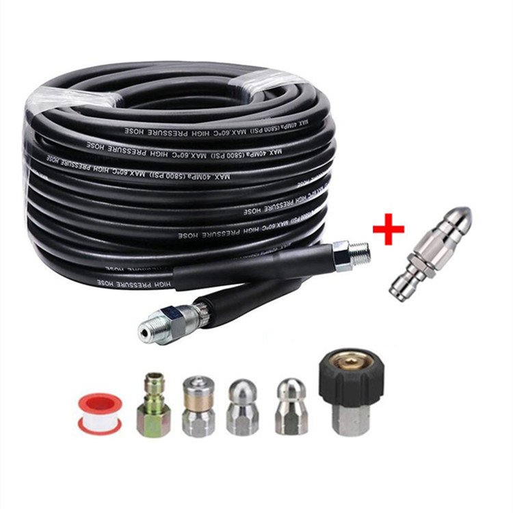 S&D High pressure washer sewer jetter kit 5800 PSI drain cleaning hose,1/4 inch NPT, rotation, button type swivel nozzle