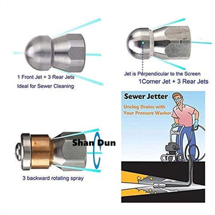 S&D High pressure washer sewer jetter kit 5800 PSI drain cleaning hose,1/4 inch NPT, rotation, button type swivel nozzle