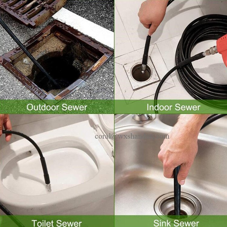 S&D High pressure washer sewer jetter kit 5800 PSI drain cleaning hose,1/4 inch NPT, rotation, button type swivel nozzle