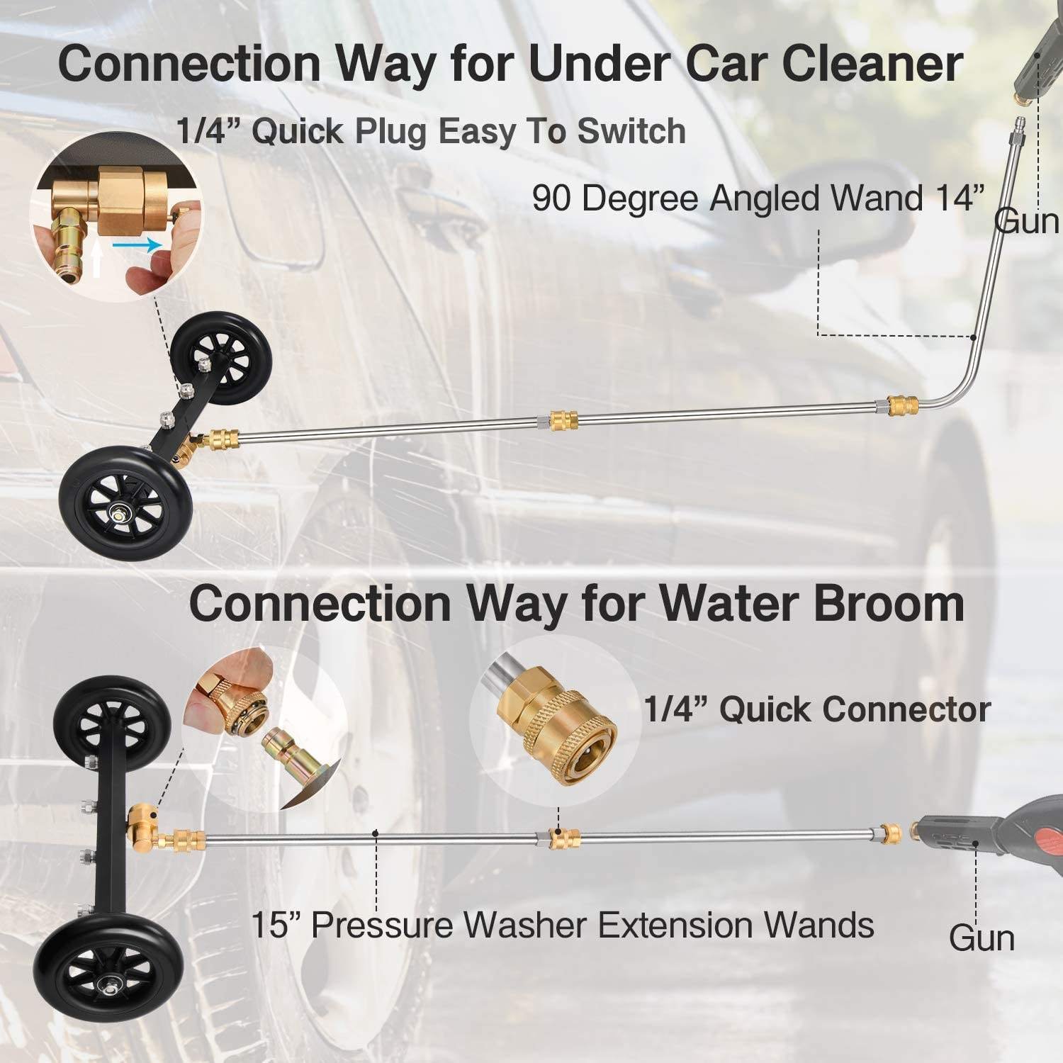Amazon Hot Selling Under Car Washer Adjustable Multi-Nozzle Scrubber Pressure Washer Surface Cleaner