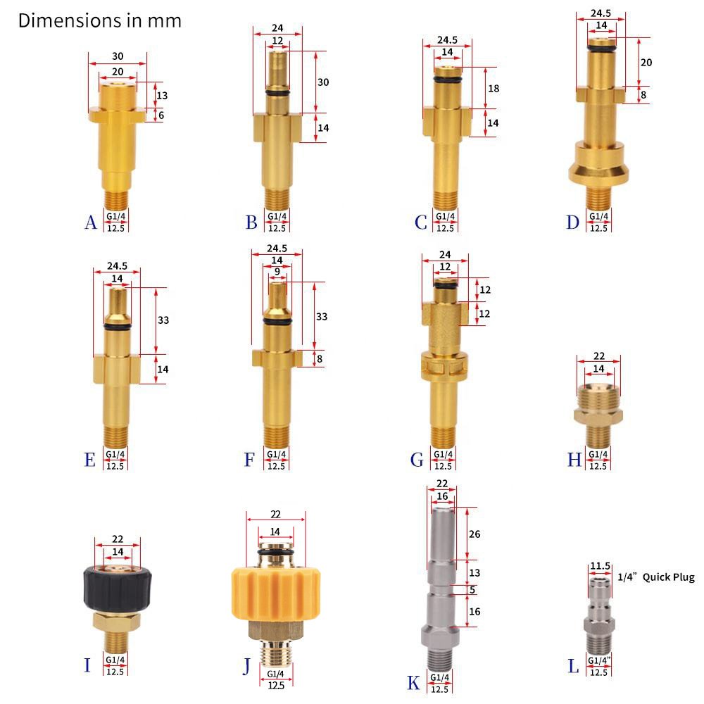 High pressure car washer Gerni Black&Decker connector snow foam lance Brass adapter foam cannon fittings
