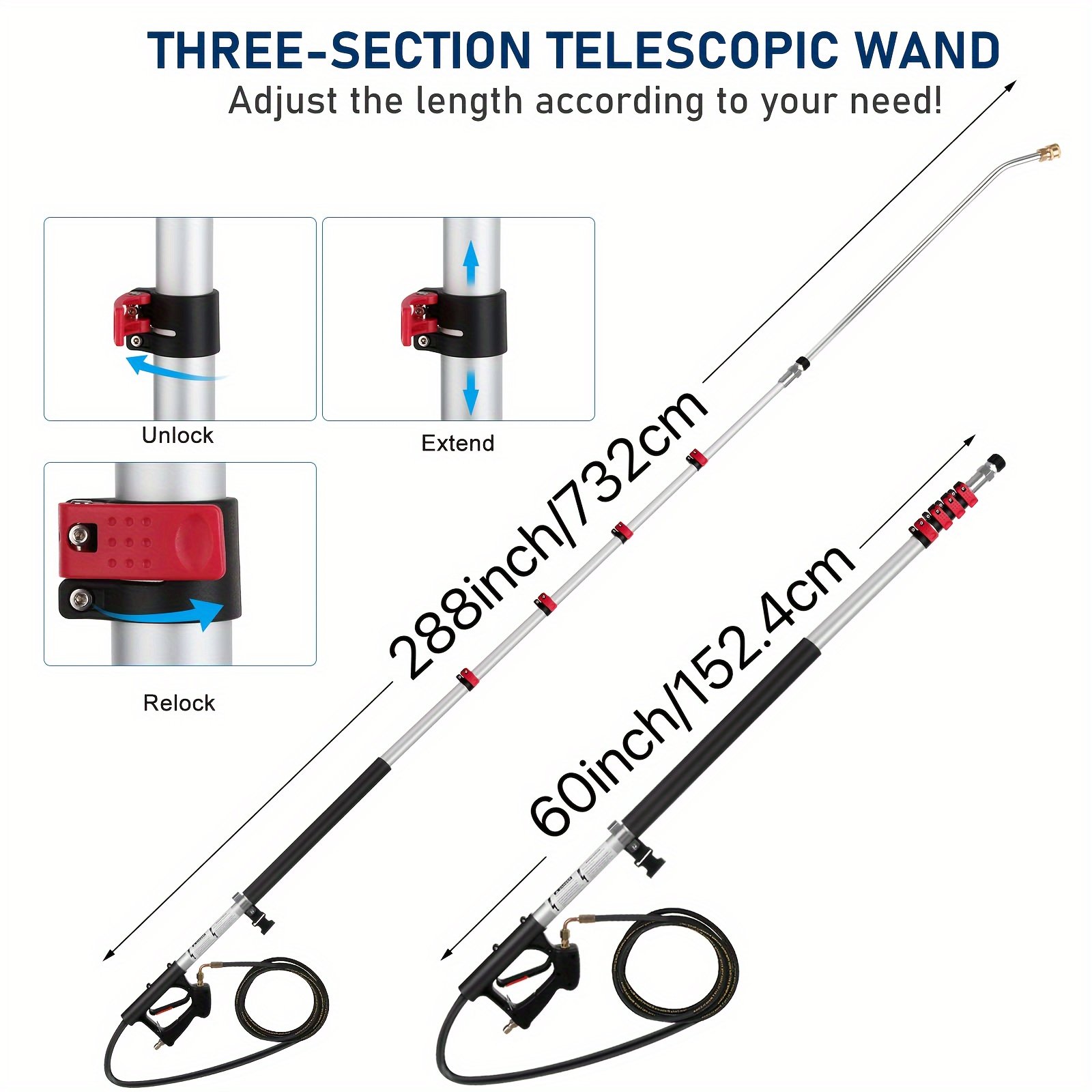 5.5m Telescoping Lance High Pressure Car Washer 1/4 Inch Quick Connection 4000 PSI Window Water Cleaner