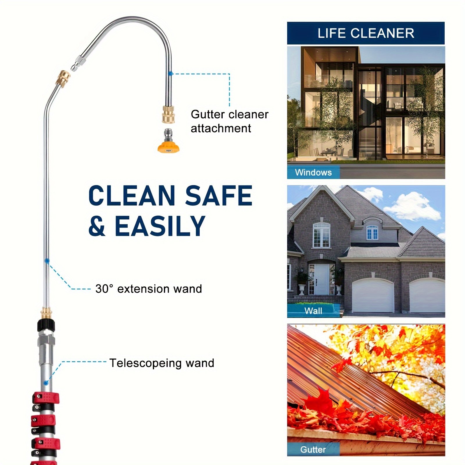 5.5m Telescoping Lance High Pressure Car Washer 1/4 Inch Quick Connection 4000 PSI Window Water Cleaner