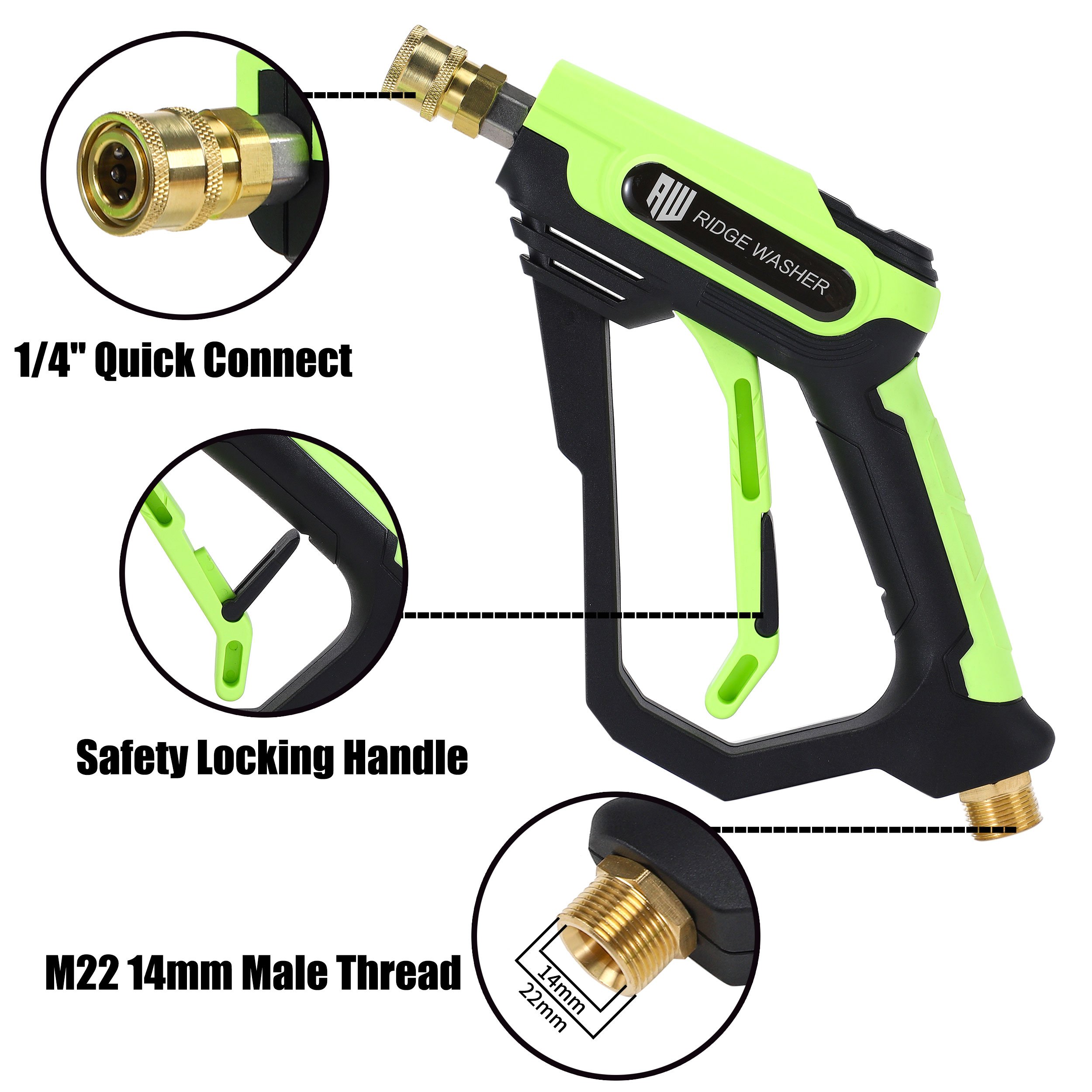 Universal Pressure Washer Short Gun Kit Green Short Power Washer Handle Gun Car Wash Spray Trigger Gun With Mitt