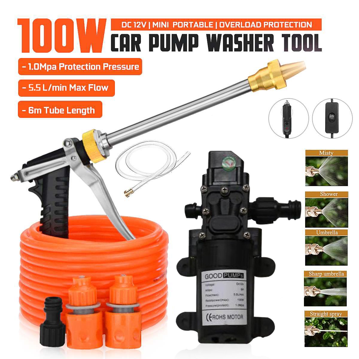 Mini portable wash water pump price car gun electric high pressure 12V 100W 145 PSI Self-Priming Quick car washing machine set