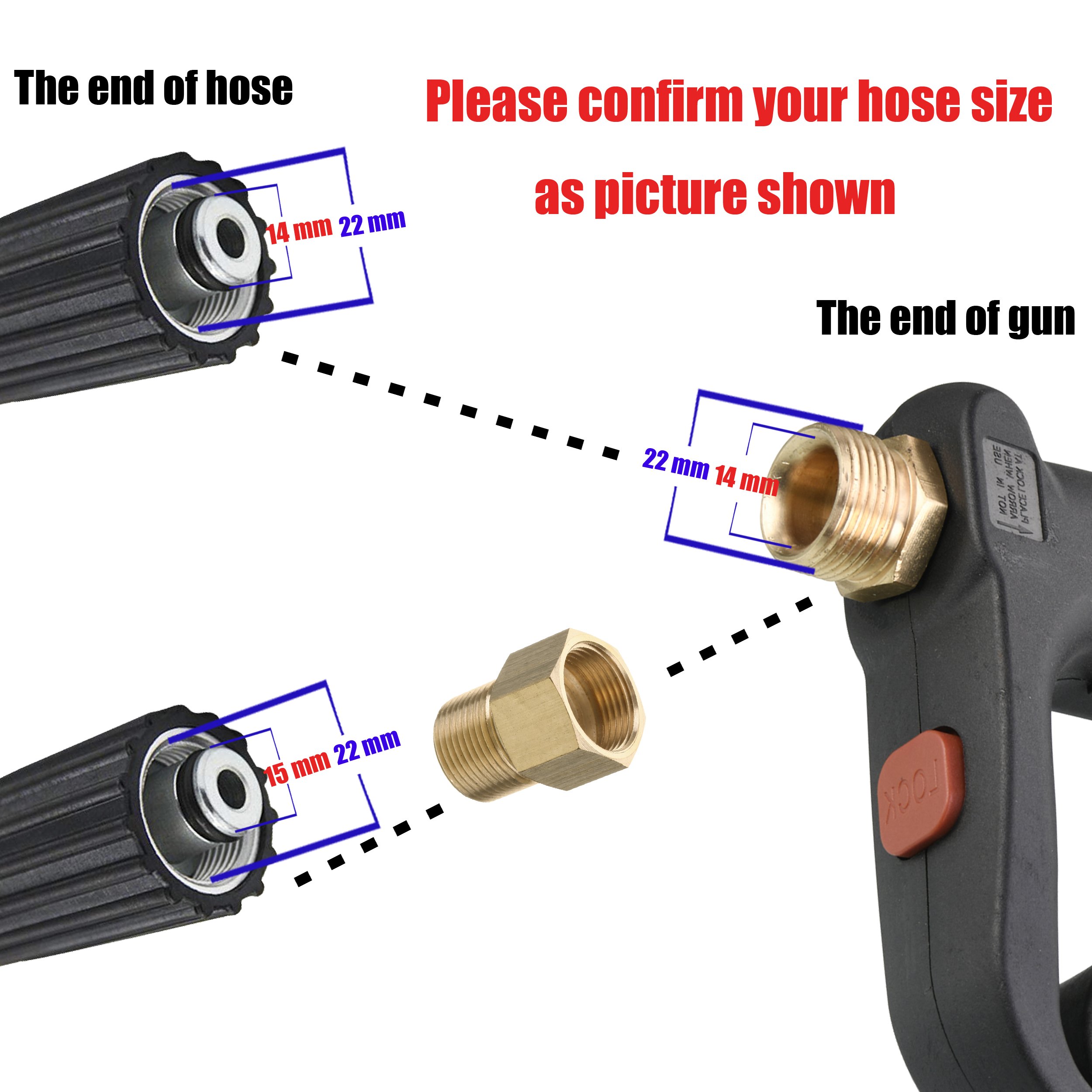 Short High Pressure Washer Gun Power Washer Gun 5000 Psi M22 Fitting Car Wash Spray Gun With 5 Nozzle Tips
