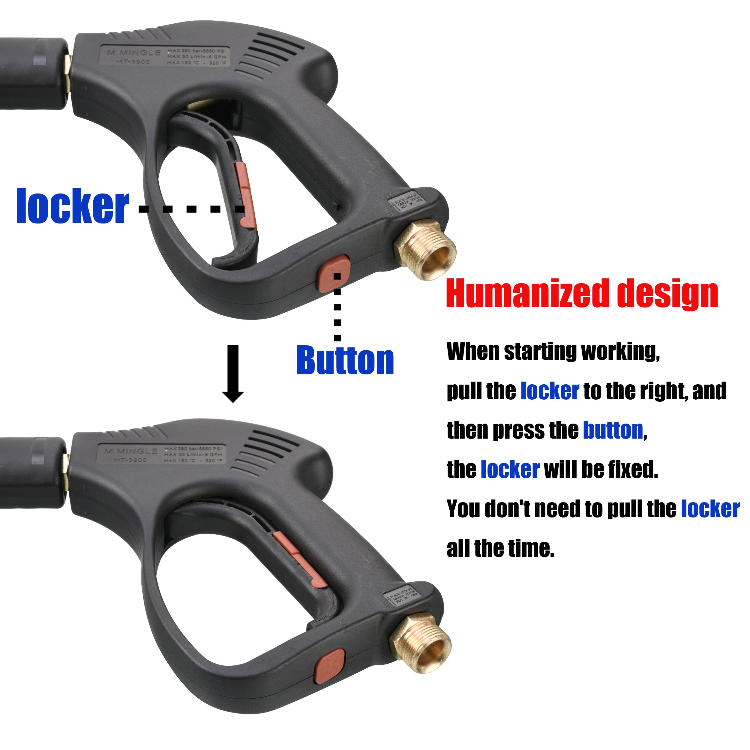 Short High Pressure Washer Gun Power Washer Gun 5000 Psi M22 Fitting Car Wash Spray Gun With 5 Nozzle Tips