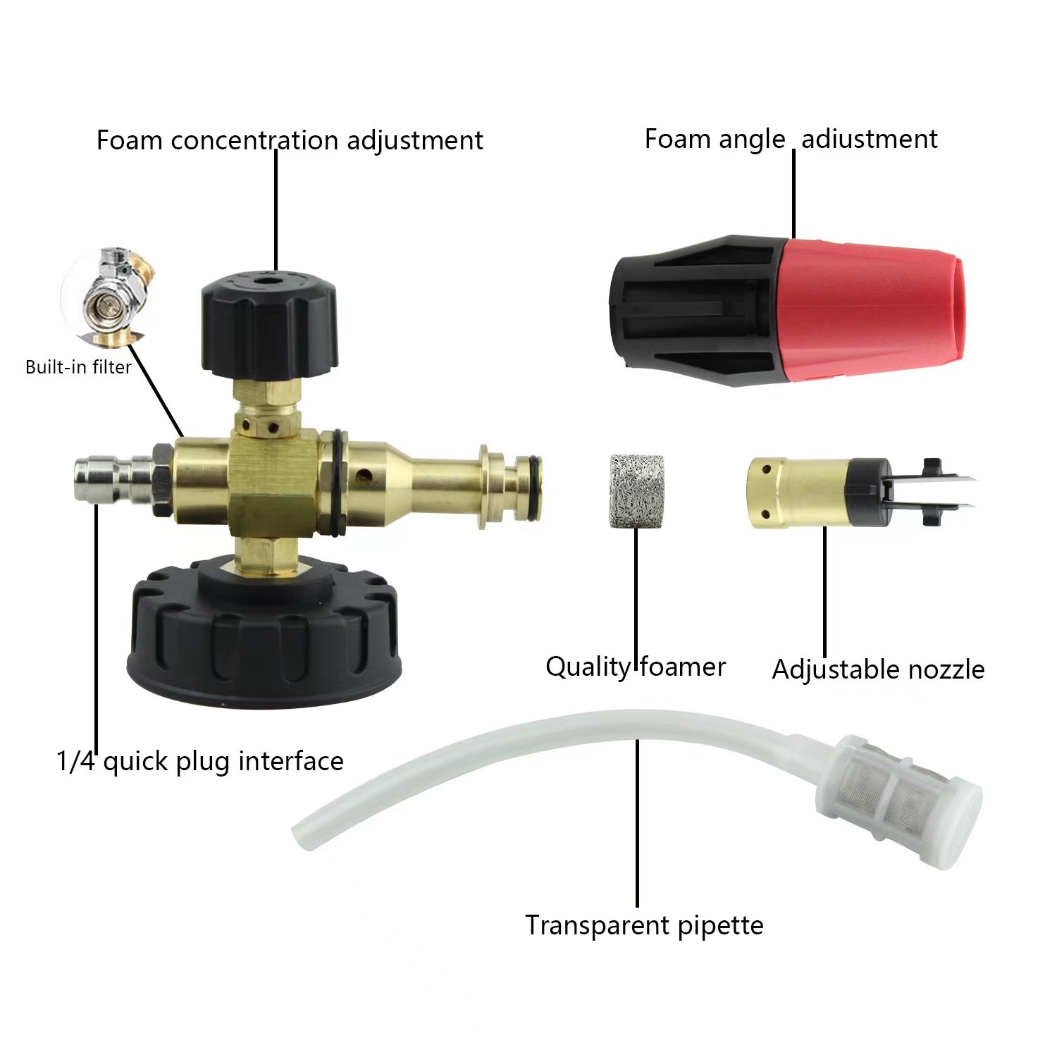 Foam Cannon Nozzle Car Foam Wash for Snow Pressure Washer Lance Car Washer Quick Release Adjustable 1/4" Fitting foam cannon