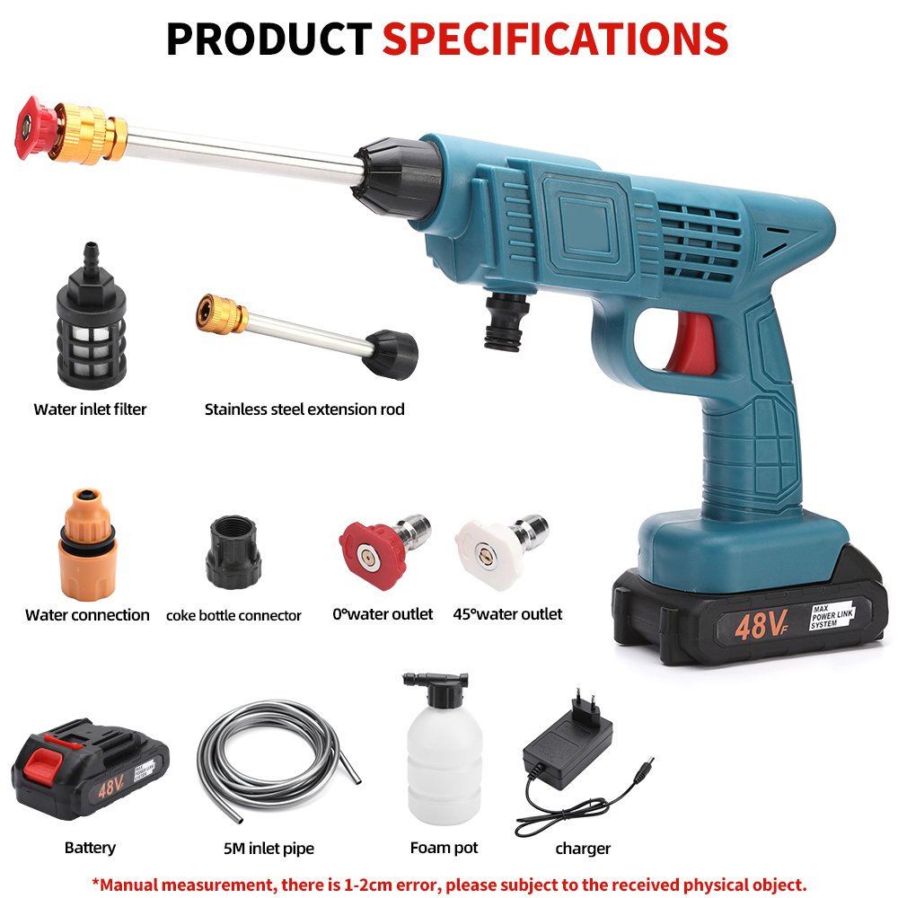 Portable Cordless Car Washer with Lithium Battery Wireless Car Wash Gun Targeted Pressure Washer Machine