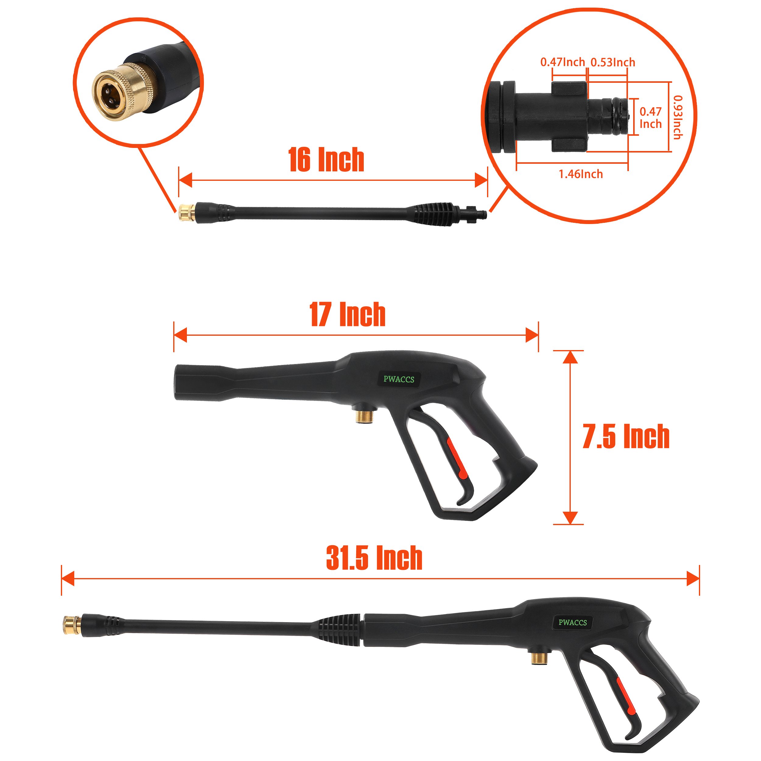 2000 Psi Pressure Washer Gun Replacement With Extension Wand Kit Trigger Handle Power Washer Gun With 5 Spray Nozzles