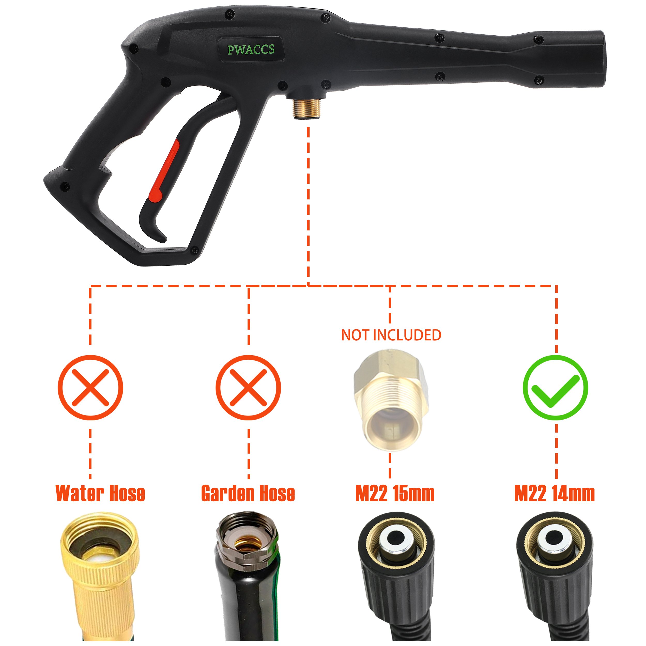 2000 Psi Pressure Washer Gun Replacement With Extension Wand Kit Trigger Handle Power Washer Gun With 5 Spray Nozzles