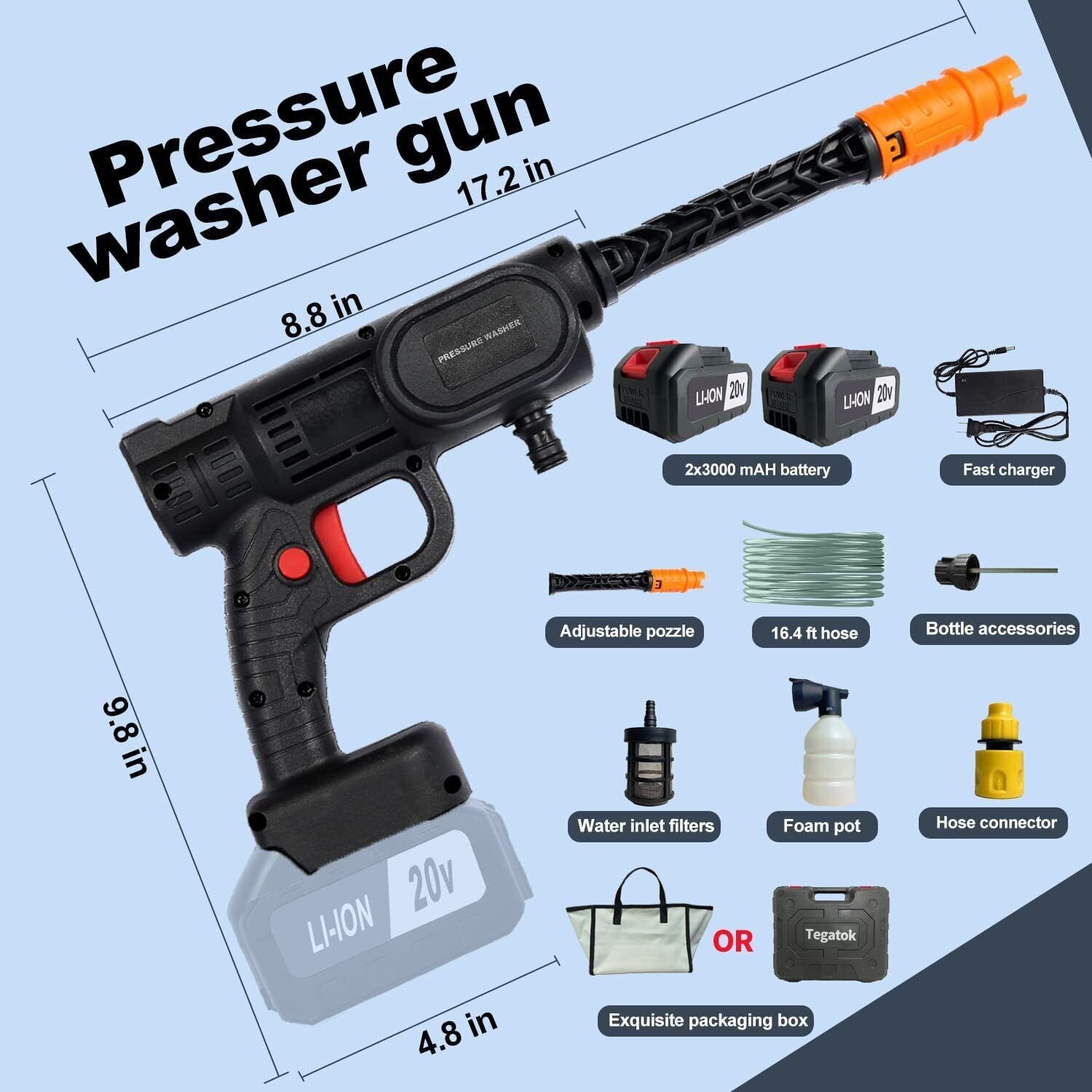 Cordless 20V Electric High Pressure Water Spray Car Gun Portable Washer Cleaner