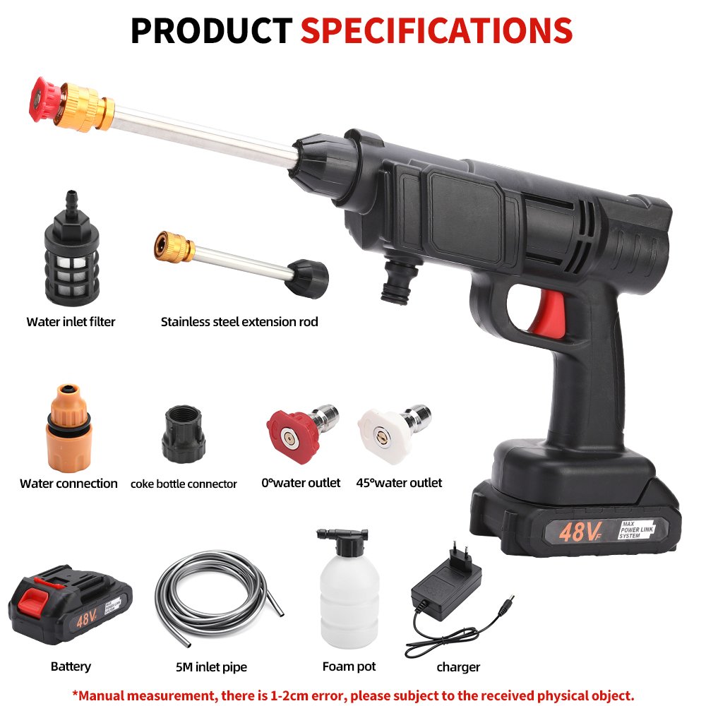 Portable Wireless Water Gun High Pressure Rechargeable Car Washer Cleaning Gun Machine