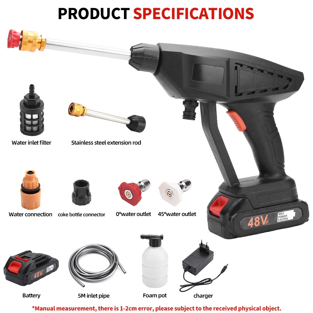 48V Mini Lithium Battery Portable Cordless Electric Car Washer High Quality Metal Gun for Car Detailing Quick Easy Cleaning