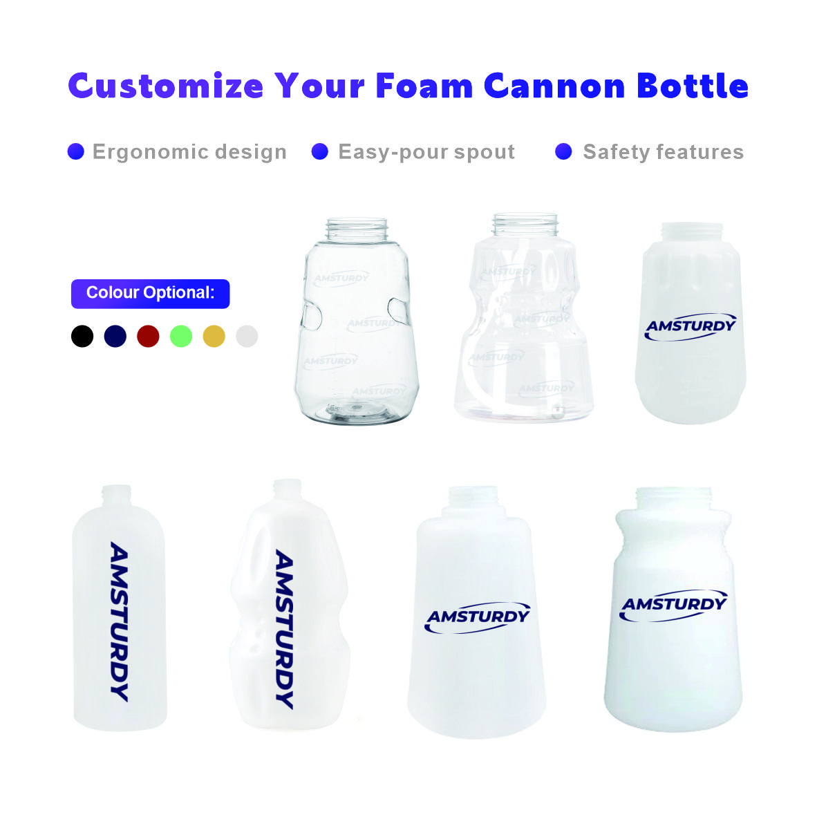 Amsturdy stainless steel Foam Cannon Plastic Water Hose Car Washer Automotive Green Bottle Cap Snow Lance Clear