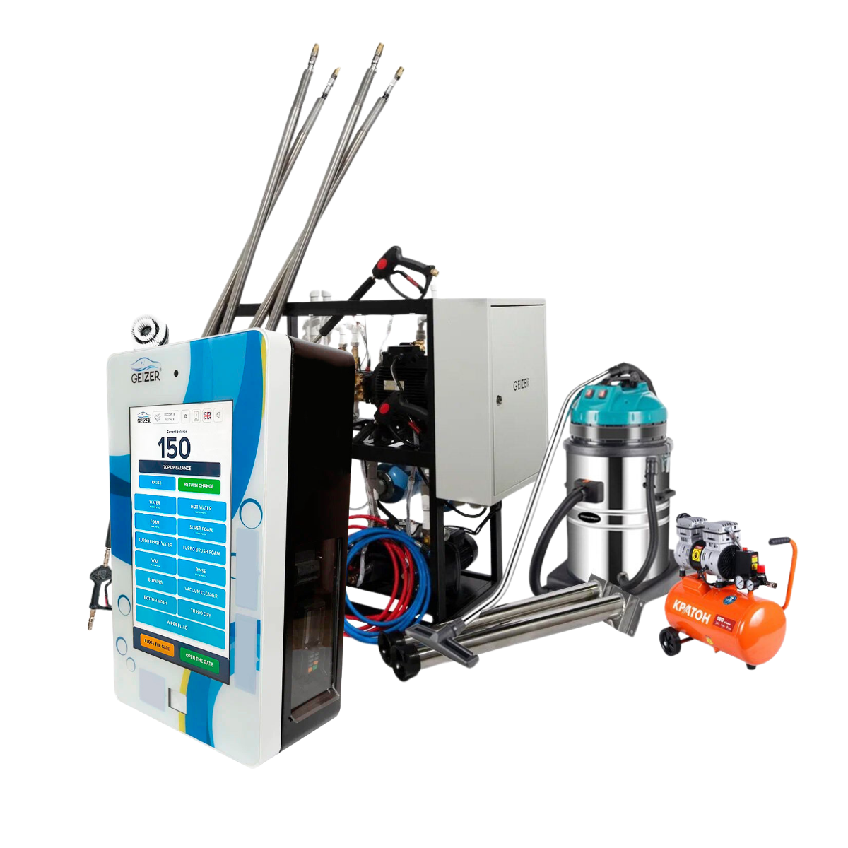 GEIZER Modern Self-Service Car Washer Galvanized Body with Polymer Touch Screen Washes Cars Efficiently