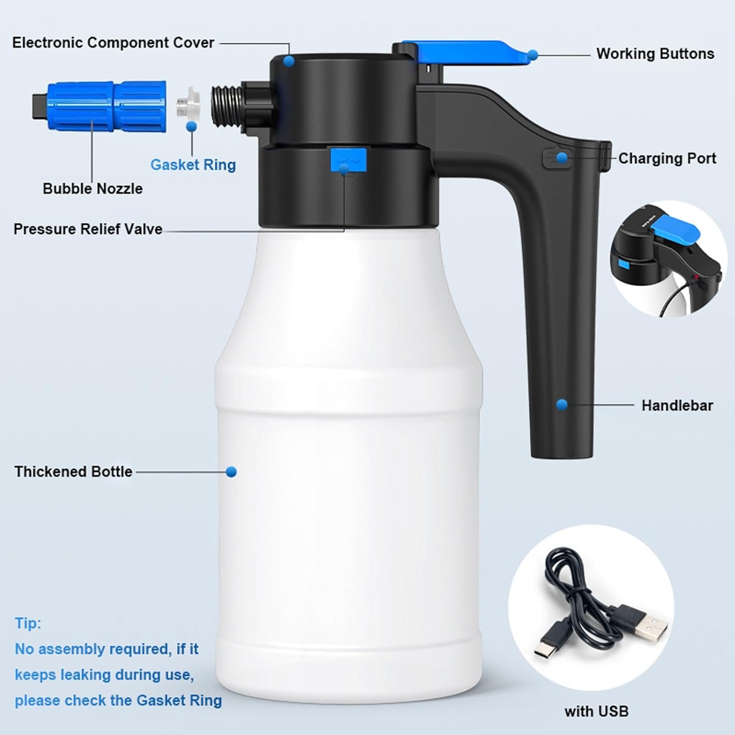 1.5L Electric Foam Cannon Sprayer Car Washer Efficient Tool for Pressure Cleaning 12V Voltage for Car Cleaning