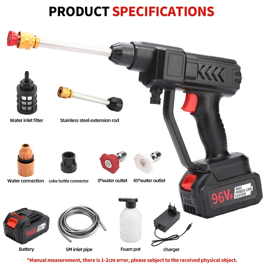 96V Cordless Portable Car Washer Machine Wireless Potable Battery High Pressure Car Washer Gun For Washing Cars