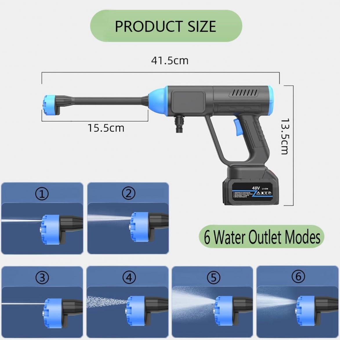 Portable Electric Battery Powered Automatic High Pressure Wireless Car Washer Cordless Pressure Washer with 6 in 1 Nozzle
