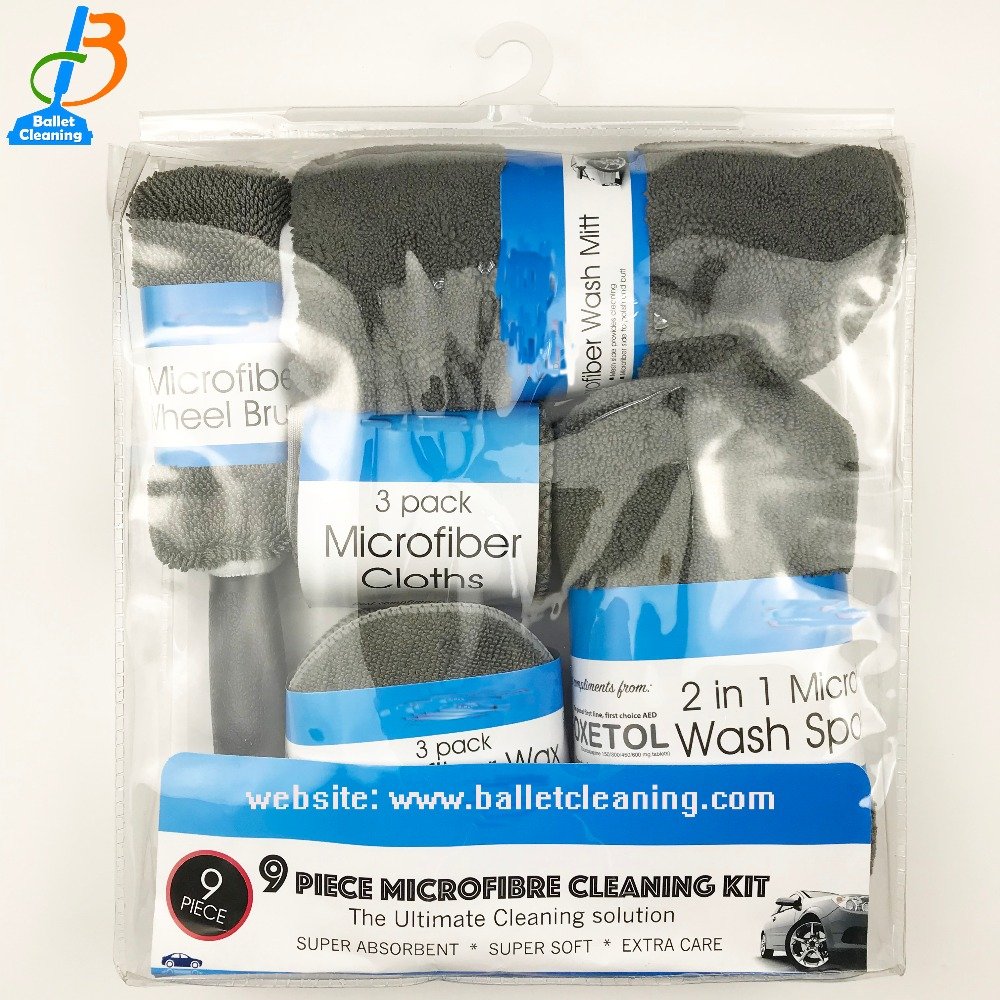 auto 9 pcs microfiber car wash mitt set car care & cleaning toos mittens towel detailing kit equipment wheel cleaning brush