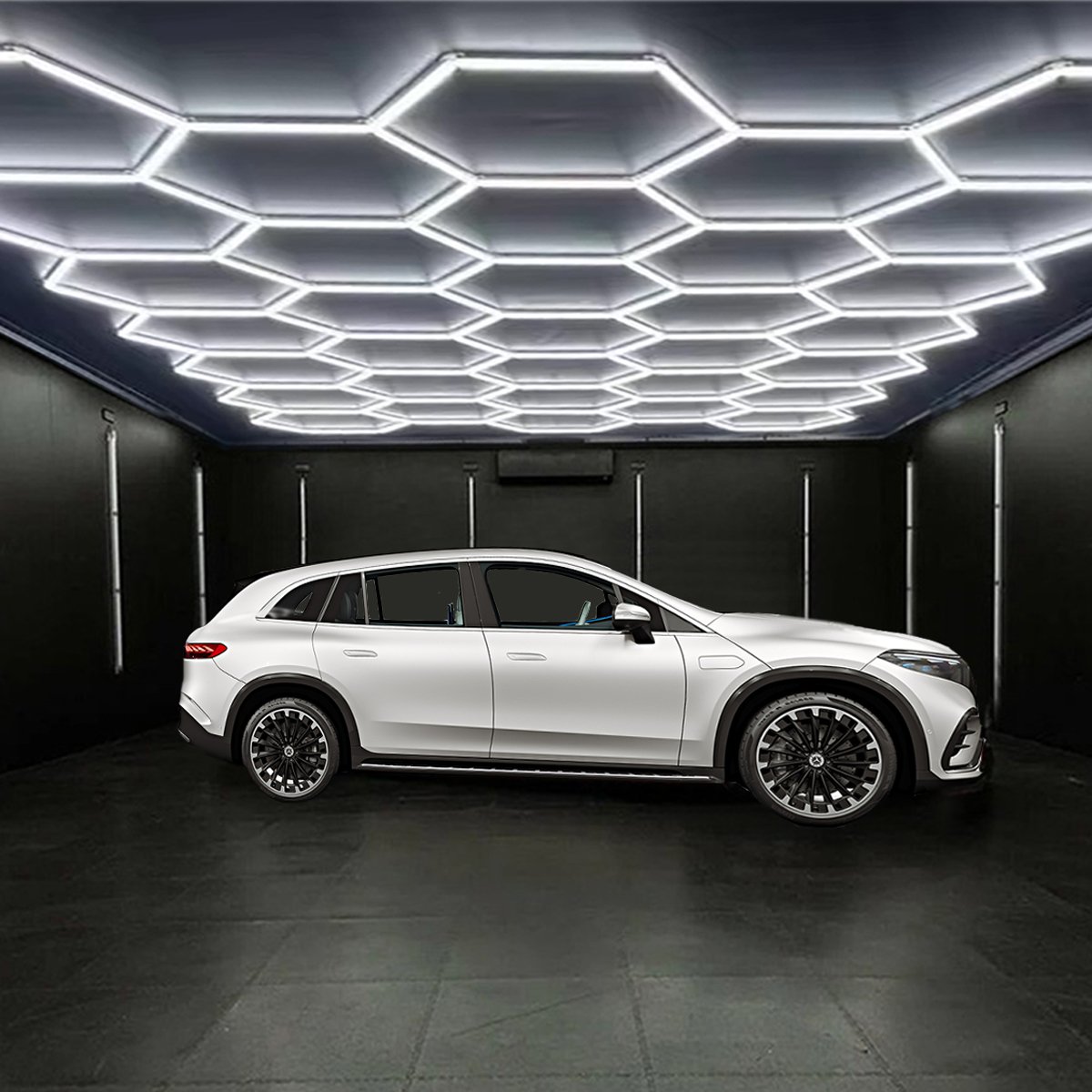 Garage Car workshop led lights detailing hanging connectors for hexagon shape grid systems shop office club honeycomb wall light