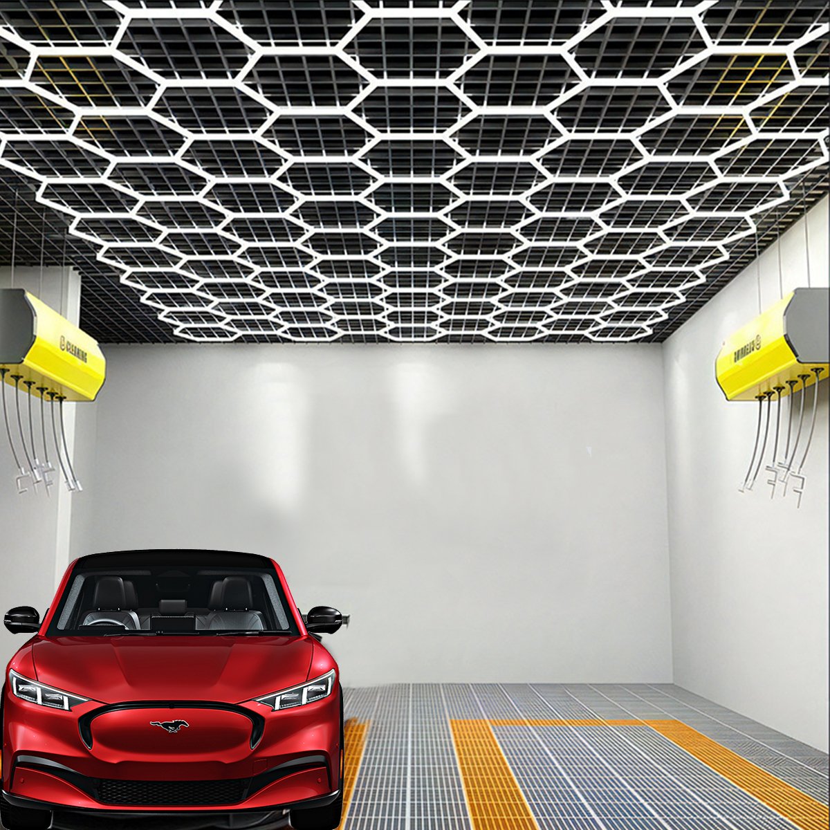 Garage Car workshop led lights detailing hanging connectors for hexagon shape grid systems shop office club honeycomb wall light