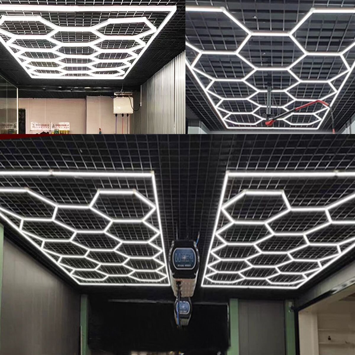 Garage Car workshop led lights detailing hanging connectors for hexagon shape grid systems shop office club honeycomb wall light
