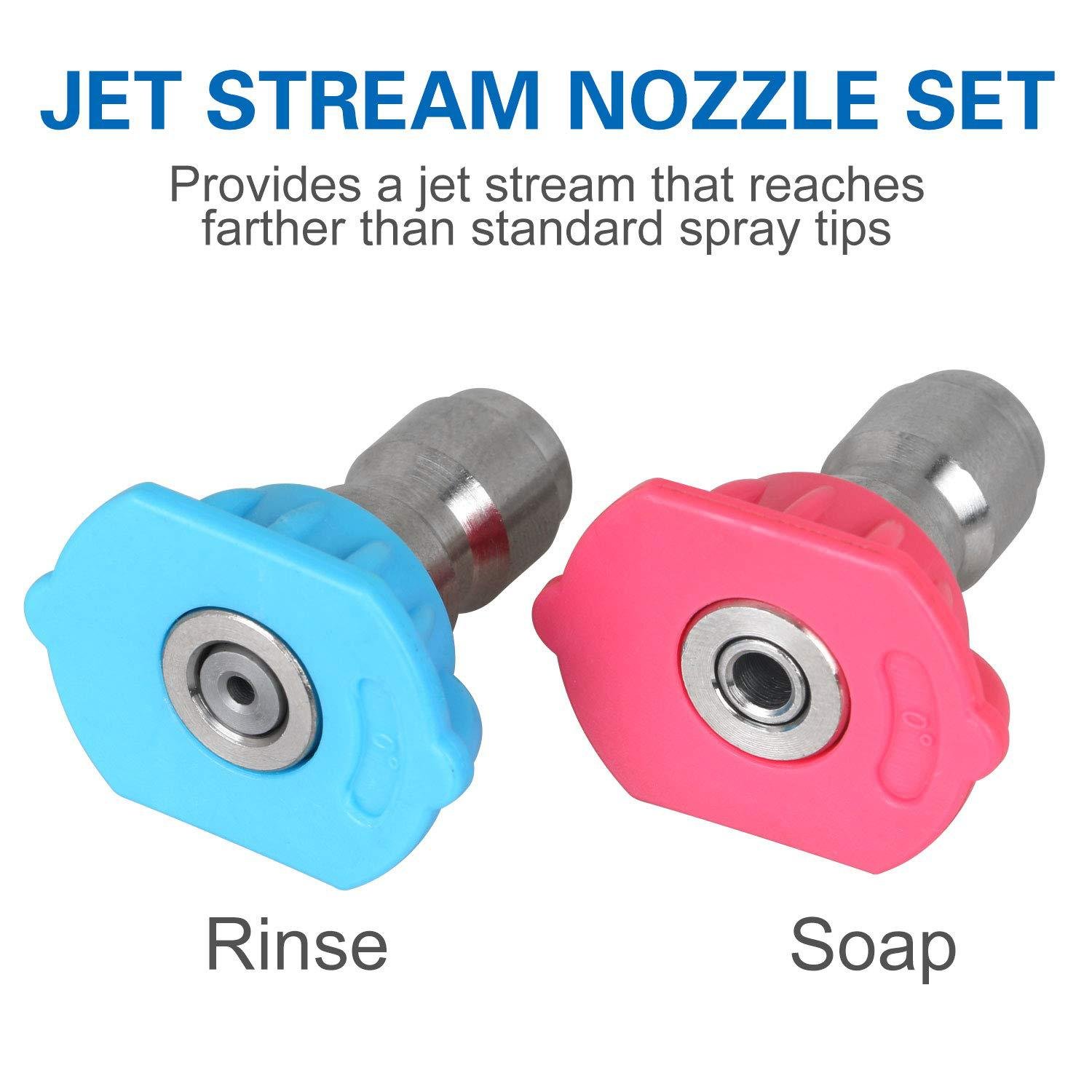 4000psi High Pressure Washer Nozzle Tips Car Wash Tool Kit 2nd Story Long-Range Soap Rinse Nozzle Kit 1/4 Inch Set
