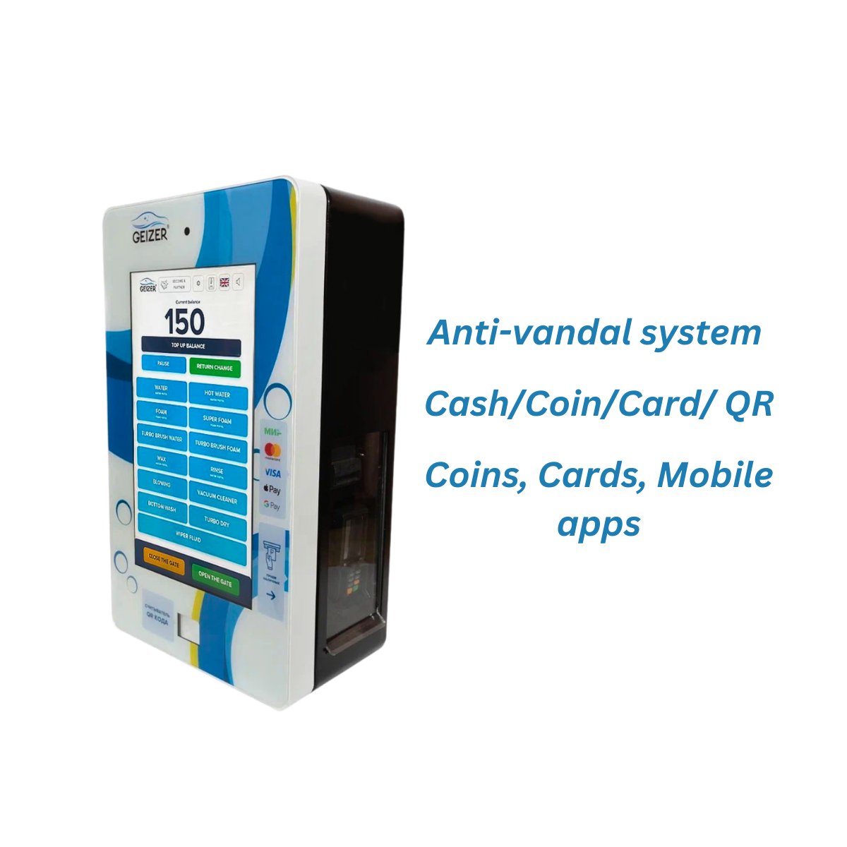 GEIZER Self-Service Car Washer Machine Modern Galvanized Body with Polymer Touch Screen Washes Cars Efficiently
