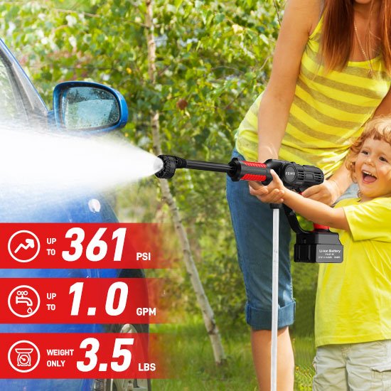 Hot Selling New-designed Portable Carwash Wireless Handheld 3000MAh Electric High Pressure Car Washer Jet Gun