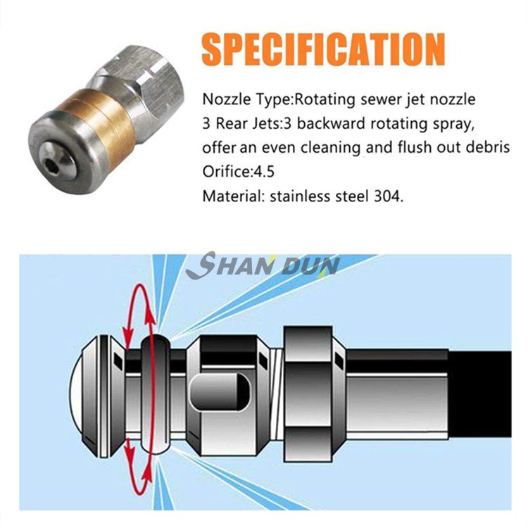 Sewer Jetter Kit for Pressure Washer, 50 Feet Hose, 1/4 Inch, Drain Jetting, Laser and Rotating Sewer Nozzle