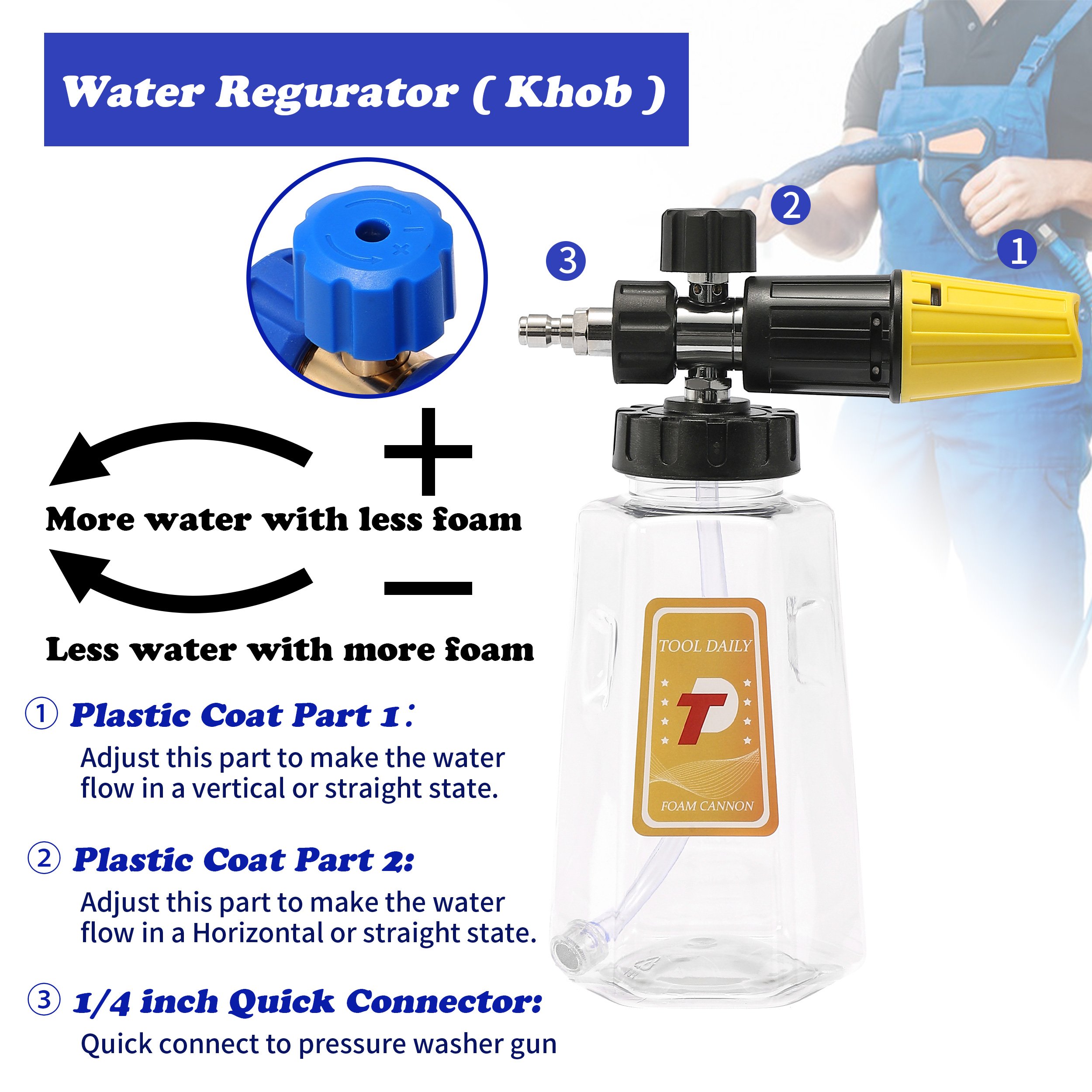 Pressure Washer Snow Foam Cannon Car Wash Electric Foam Cannon With Dual-Connector Accessory
