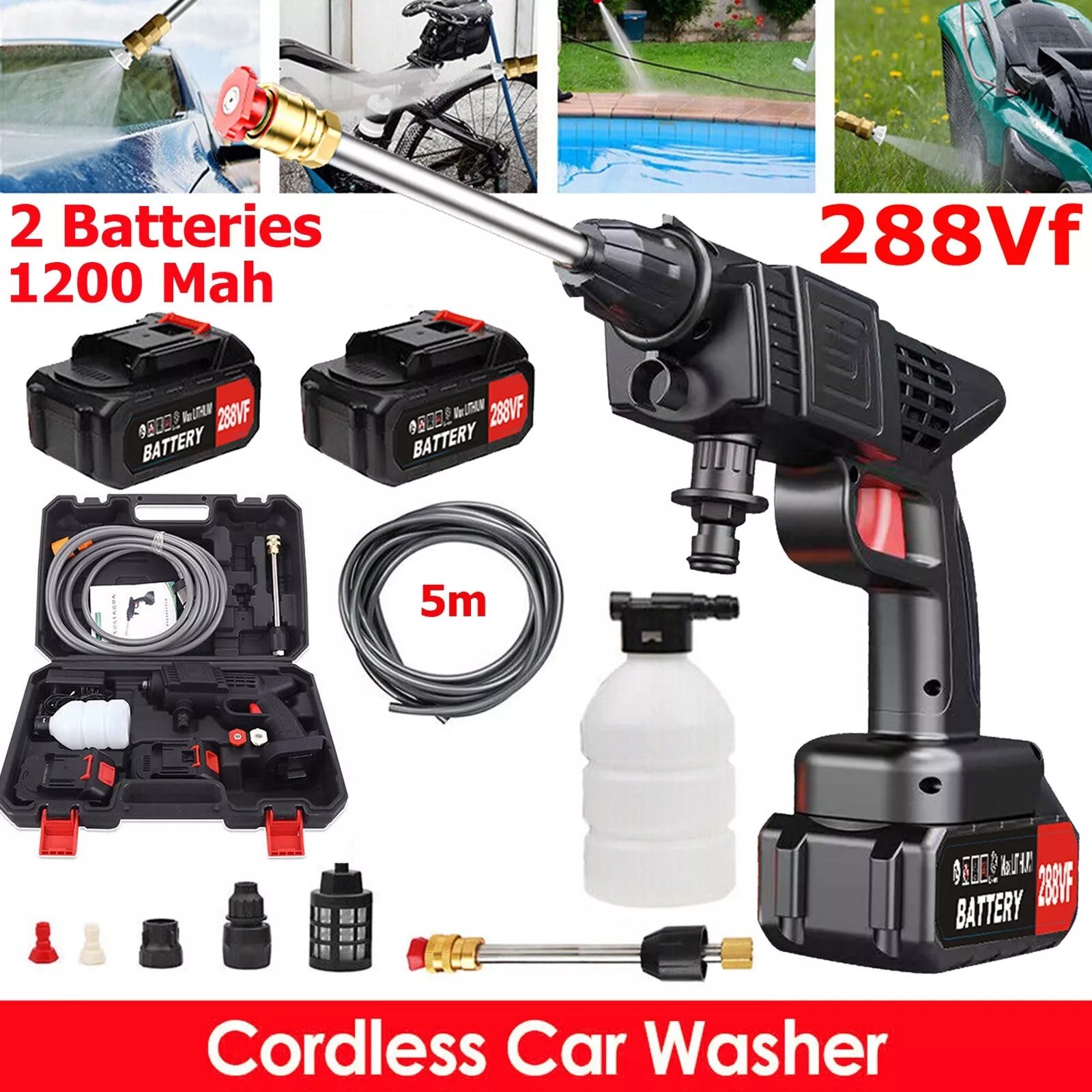 New Cordless Electric High Pressure Water Spray Gun Portable Car Washer Cleaner Tool