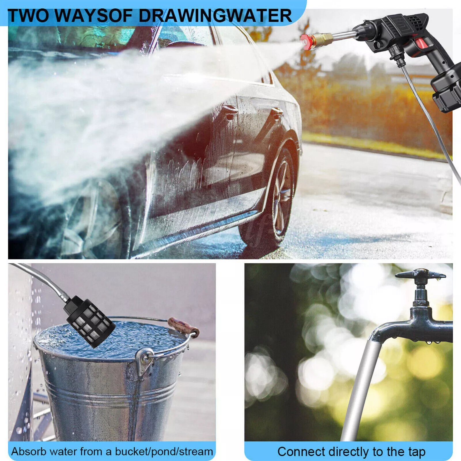 New Cordless Electric High Pressure Water Spray Gun Portable Car Washer Cleaner Tool