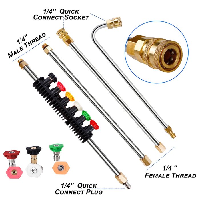 NBT 5 Color Pressure Washer Lance Extension Wand Jet Wash Gun Accessories 5Pcs Angled Spray Nozzles