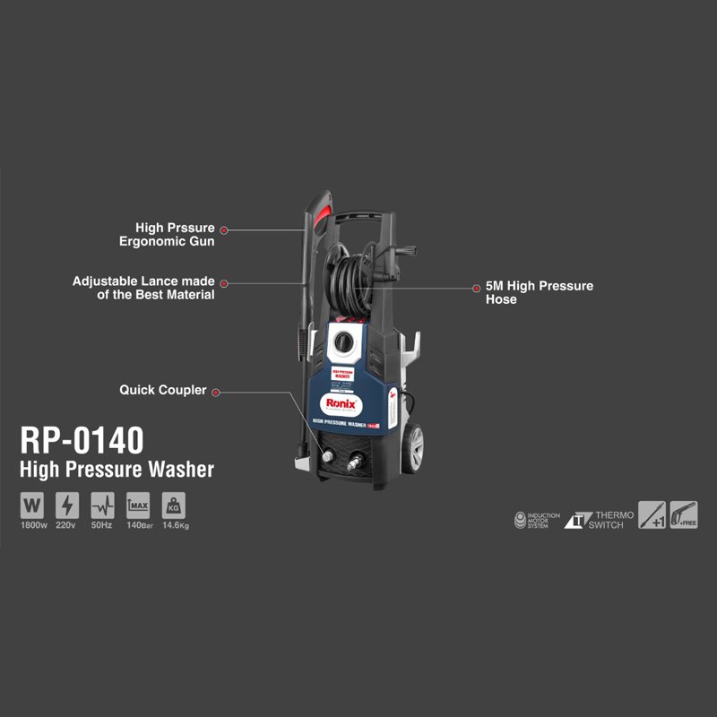 RONIX RP-0140 1800W 140Bar Electric Portable Mobile Car Washer High Pressure Washer